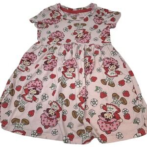 Strawberry Shortcake Girls 5T Skater Dress All Over Print Pink Twirl Cartoon